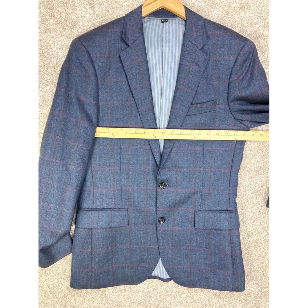 J. Crew Ludlow Wool Slim Fit Blazer Mens 38R Blue Windowpane Herringbone Jacket